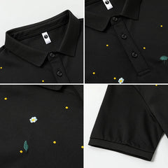 Summer High Elastic T Shirt Men Embroidery Short Sleeve Loose Casual Polo Shirt Male T-shirts