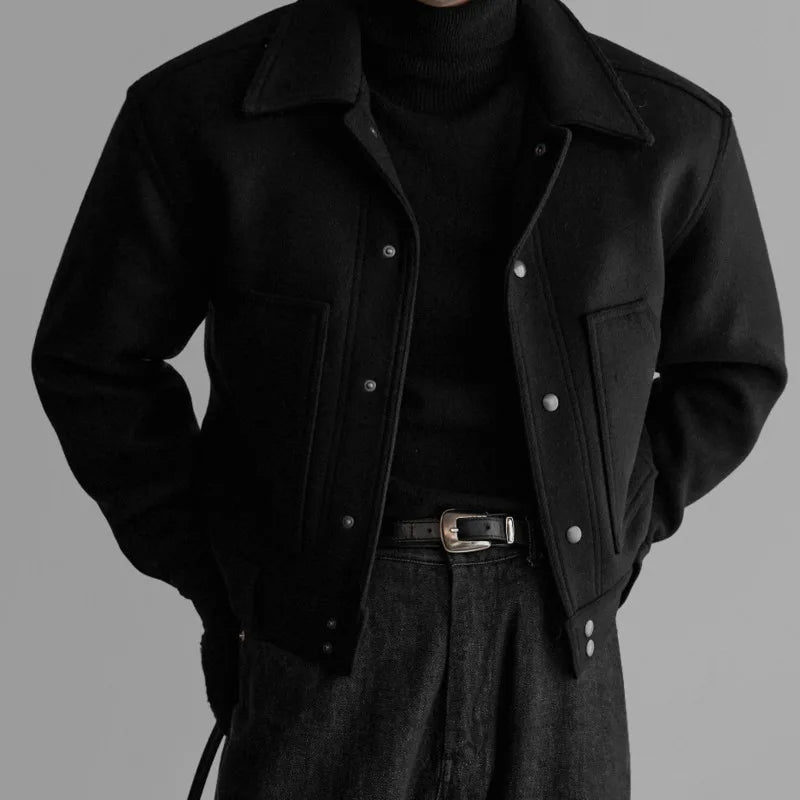 IEFB Retro Minimalist Warm Men's Workwear Wool Jacket Solid Color Turn Down Collar Long Sleeves Coat Winter New Tide 9X2085