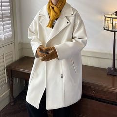 Winter Fashion Woolen Dust Coats Men Zipper Decor High Quality Korean Style Loose Casual Windbreaker Men's Thick Warm Trenchcoat