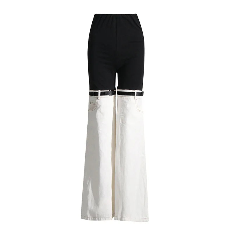 High waist flare jeans in denim patchwork