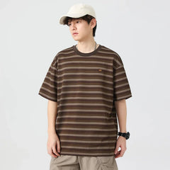 Men Summer Stripe Short Sleeve Tshirt Women Streetwear Fashion Loose Casual T Shirts Campus Boys Girls Unisex Hip Hop T-shirt