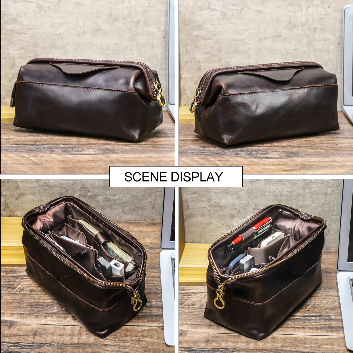 CONTACT'S Genuine Leather Cable Organizer Bags for Men Travel Cable Clutch Bag Portable Electronics Pouch Men's Bag Handbag Male