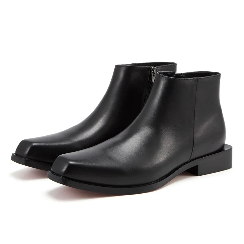 Men Chelsea Boots Genuine Leather Botas Wedding Dress Shoes for Male Formal Business Ankle Boot Winter Warm Black