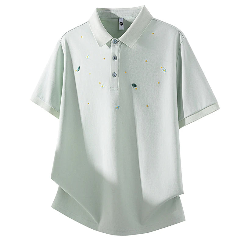 Summer High Elastic T Shirt Men Embroidery Short Sleeve Loose Casual Polo Shirt Male T-shirts