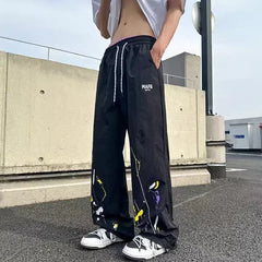2025 New Men's Graffiti Harem Pants American Hip Hop Fashion Baggy Straight Wide Leg Sweatpants Summer Y2K Streetwear Trousers