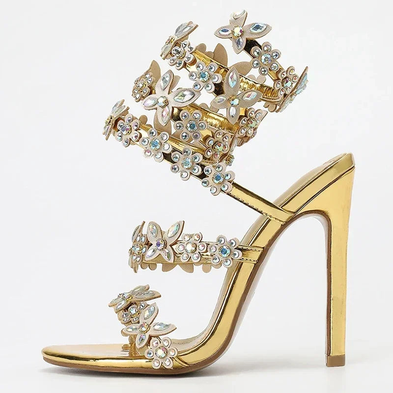 Peep toe butterfly knot crystal sandal with thin heel