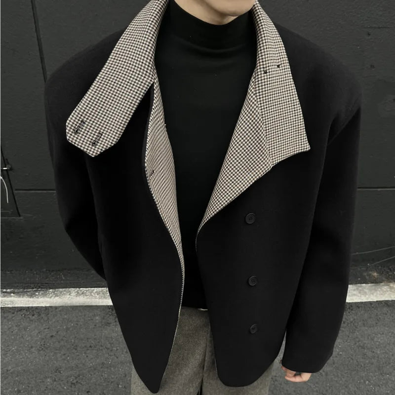 IEFB Fashion Minimalist Solid Color Warm Men's Wool Jacket Stand Collar Long Sleeves Thicken Coat Winter New Tide 9X2038