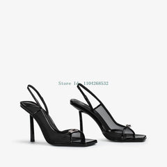 Square toe thin heel sandal in crystal mesh with mixed colors