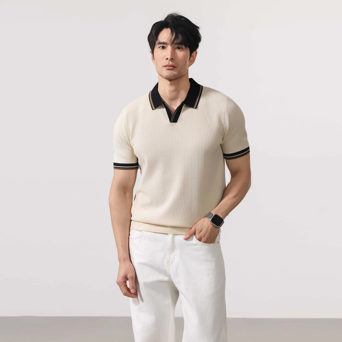 Summer Short Sleeve Knitted Polo Shirt Men Business Casual Fashion Vintage Commute Sweater T-shirt Tops Tshirt