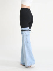 High waist flare jeans in denim patchwork