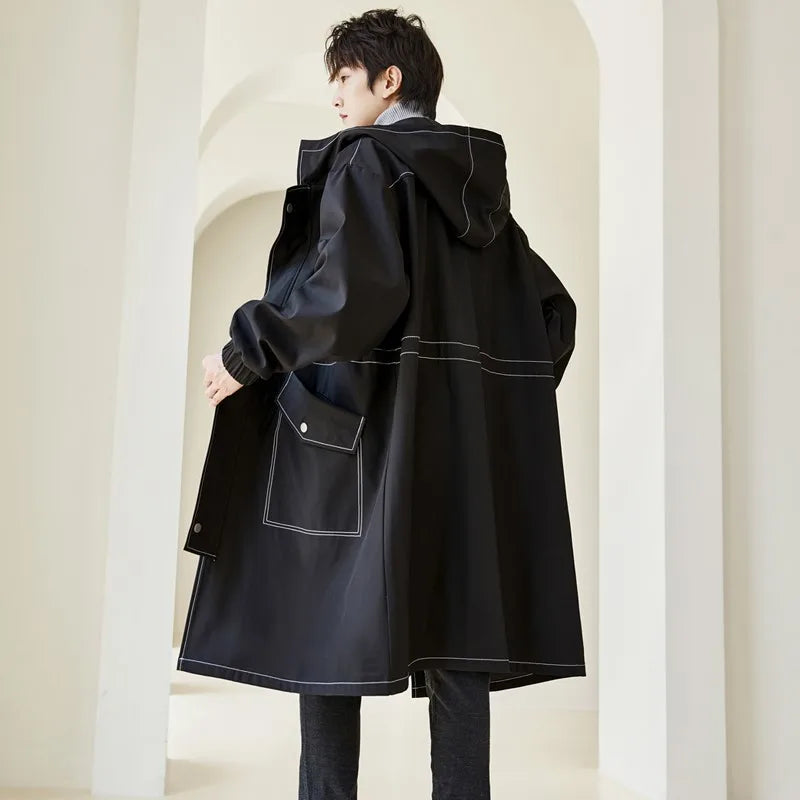 Korean Style Cotton-lined Windbreaker Men New Fashion Solid Color Trench Coat Autumn Winter Men's Casual Loose Thick Warm Coat