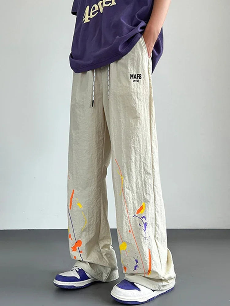 2025 New Men's Graffiti Harem Pants American Hip Hop Fashion Baggy Straight Wide Leg Sweatpants Summer Y2K Streetwear Trousers