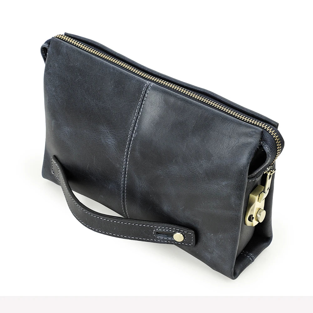 Crazy Horse Genuine Leather Password Lock Casual Clutch Bag Male Wallet Men's Purse Protective Large Capacity Blue Handbag