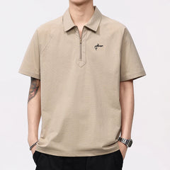 Men Summer Short Sleeve Loose Casual Streetwear Fashion Zipper Polo Shirt Man Cool Feeling T-shirt Outdoor Track T Shirt