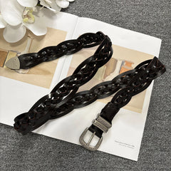 Handwoven genuine leather belt with antique silver buckle for pants