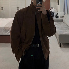 IEFB Autumn Men's Jackets Solid Color Stand Collar Casual Korean Style Menswear Zipper Suede Fabric Loose Male Coats 9X648
