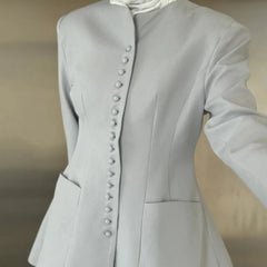 Round neck single-button waist-hugging solid blazer
