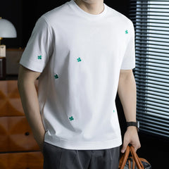 Skin-friendly Ice Silk Embroidery Short Sleeve T-shirt Men's Summer Cool Breathable Loose Casual Fashion T Shirts Tops Tshirts