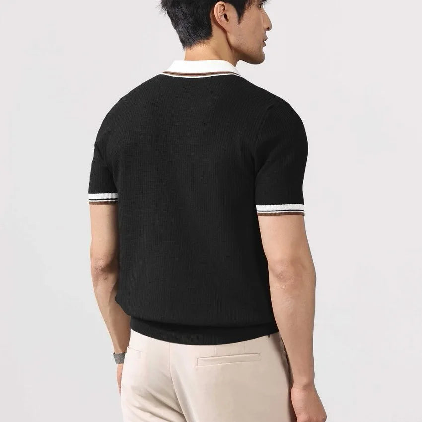 Summer Short Sleeve Knitted Polo Shirt Men Business Casual Fashion Vintage Commute Sweater T-shirt Tops Tshirt