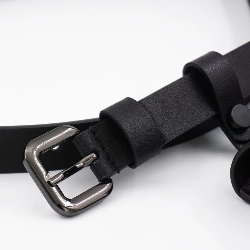 Needle buckle slim waist bag belt in plain leather for dress