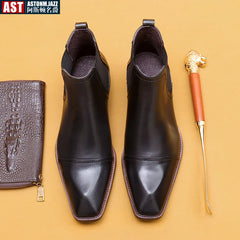 Vintage Italian Mens Chelsea Boots Luxury Genuine Leather Handmade 2024 Designer Fashion Autumn Slip on Business Shoes Boots Man