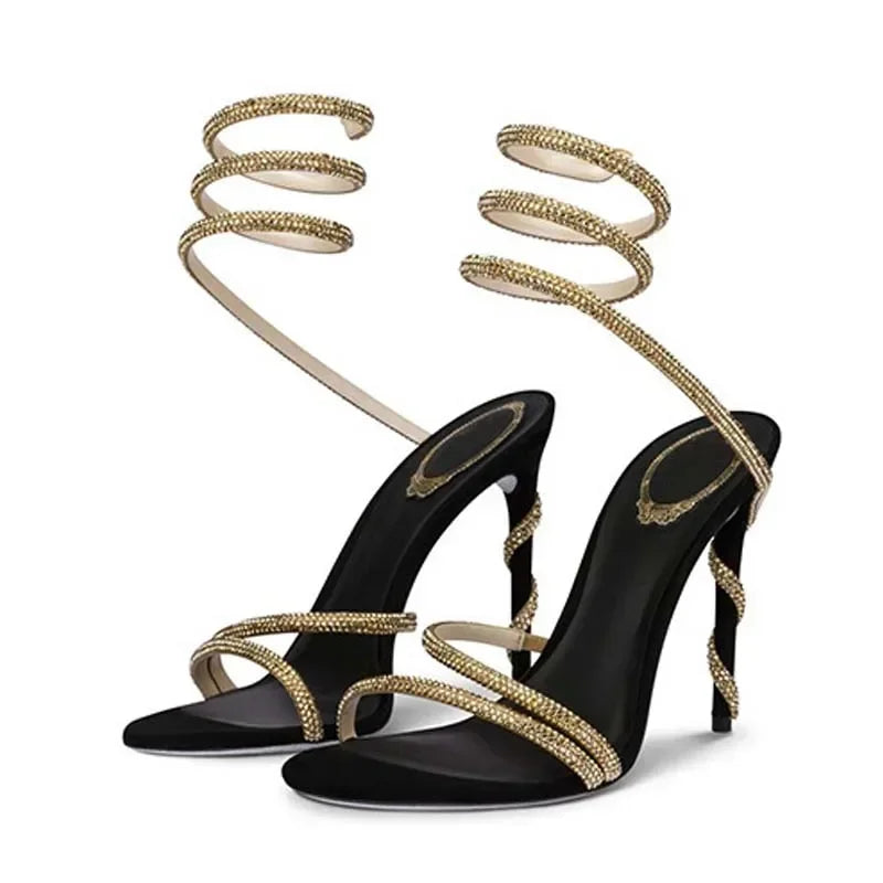 Open toe crystal ankle strap stiletto sandal