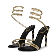 Open toe crystal ankle strap stiletto sandal