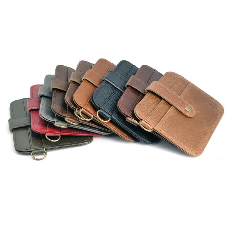 Slim genuine leather mini card holder wallet with 4 slots