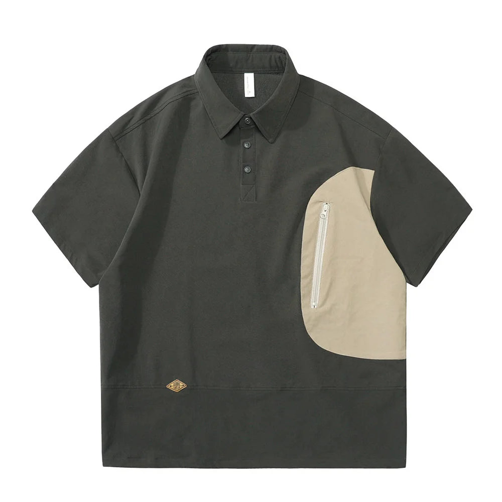 Summer Outdoor Stretch Fabric Quick Dry Polo Shirt Men Streetwear Fashion Casual Loose Short Sleeve Cargo T-shirt Hiking Tshirt