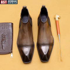 Vintage Italian Mens Chelsea Boots Luxury Genuine Leather Handmade 2024 Designer Fashion Autumn Slip on Business Shoes Boots Man
