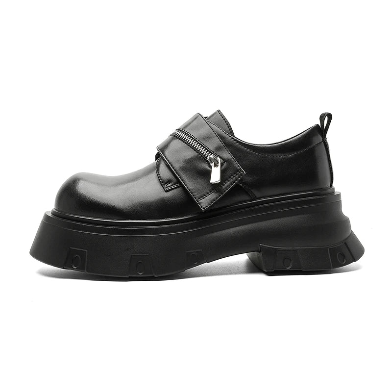men's Black Chunky Platform Loafers Thick Sole Zipper Detail Slip-On Shoes Punk Streetwear Fashion Sneakers 2026 New Trend Style