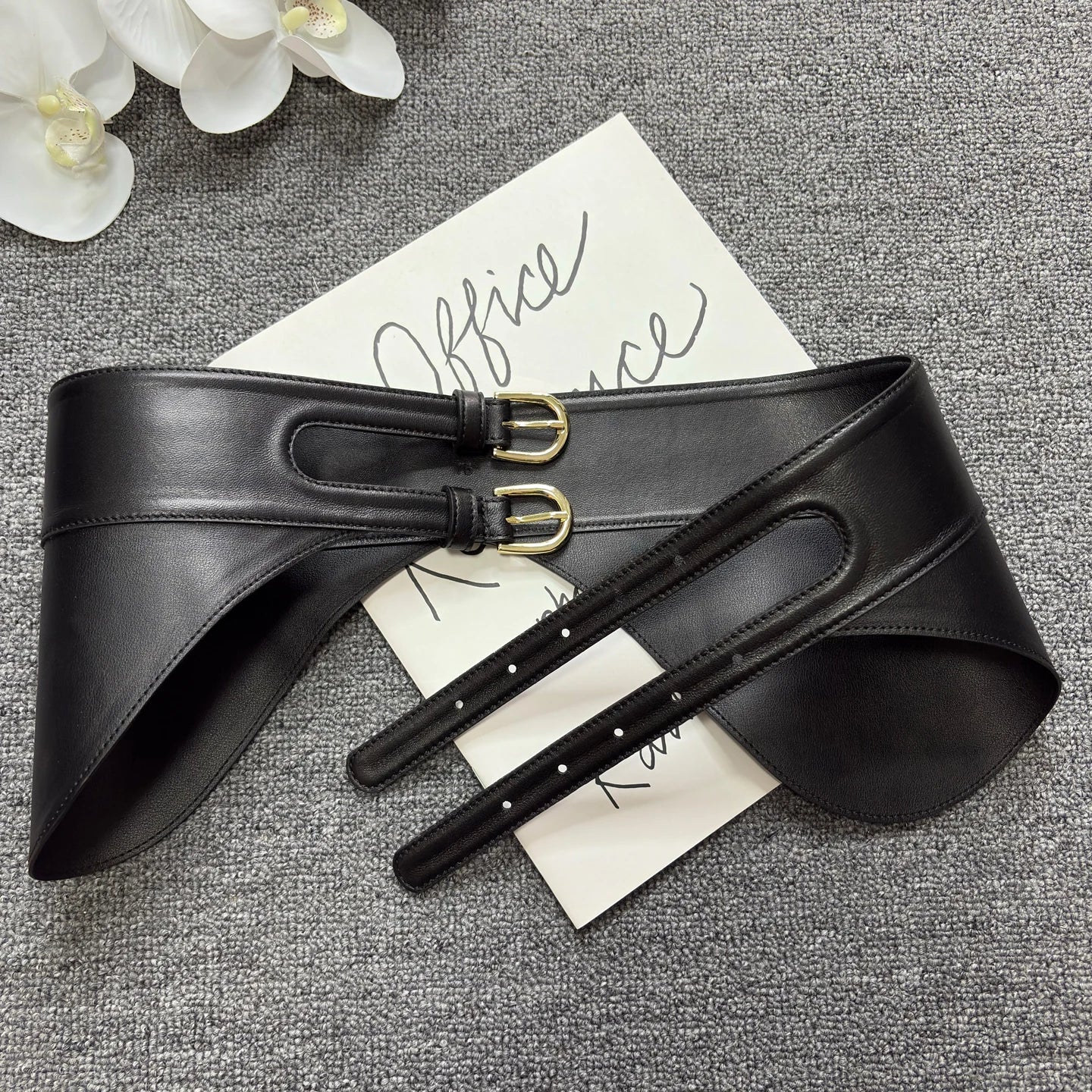 Double needle buckle super wide waist belt in soft sheepskin