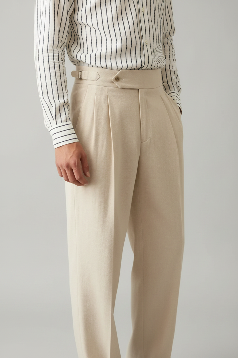 Men's Pleated Trousers Close Shot